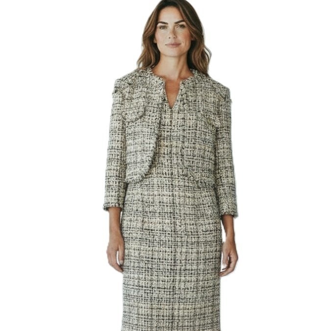 St John French Tweed Knit Jacket Blazer Womens 14 Multicolor Eyelash Luxury Nwt